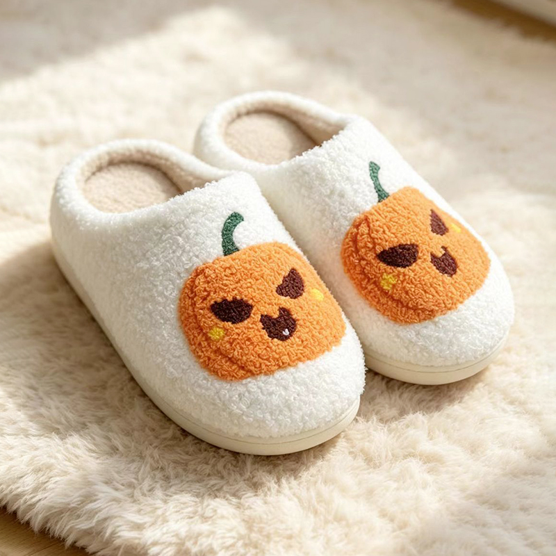 Eve Party - Halloween Pompoen Pluizige Slippers Dames Spookachtige