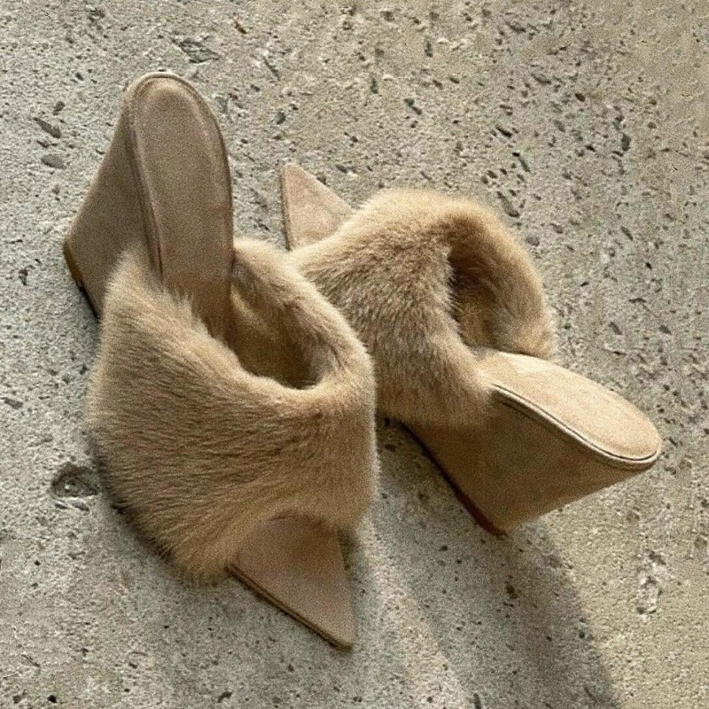 Eve Party - Pluizige Vrouwen Slippers Wiggen Platform Sandalen