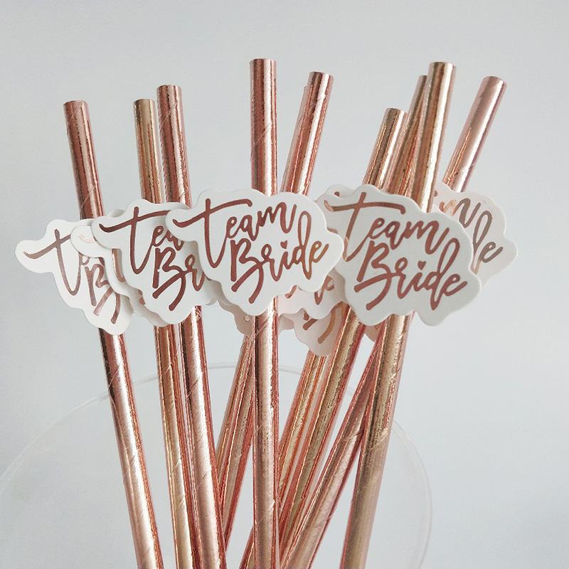 Paper Straw Color - 10 Stuks Team Bruid Rose Goud