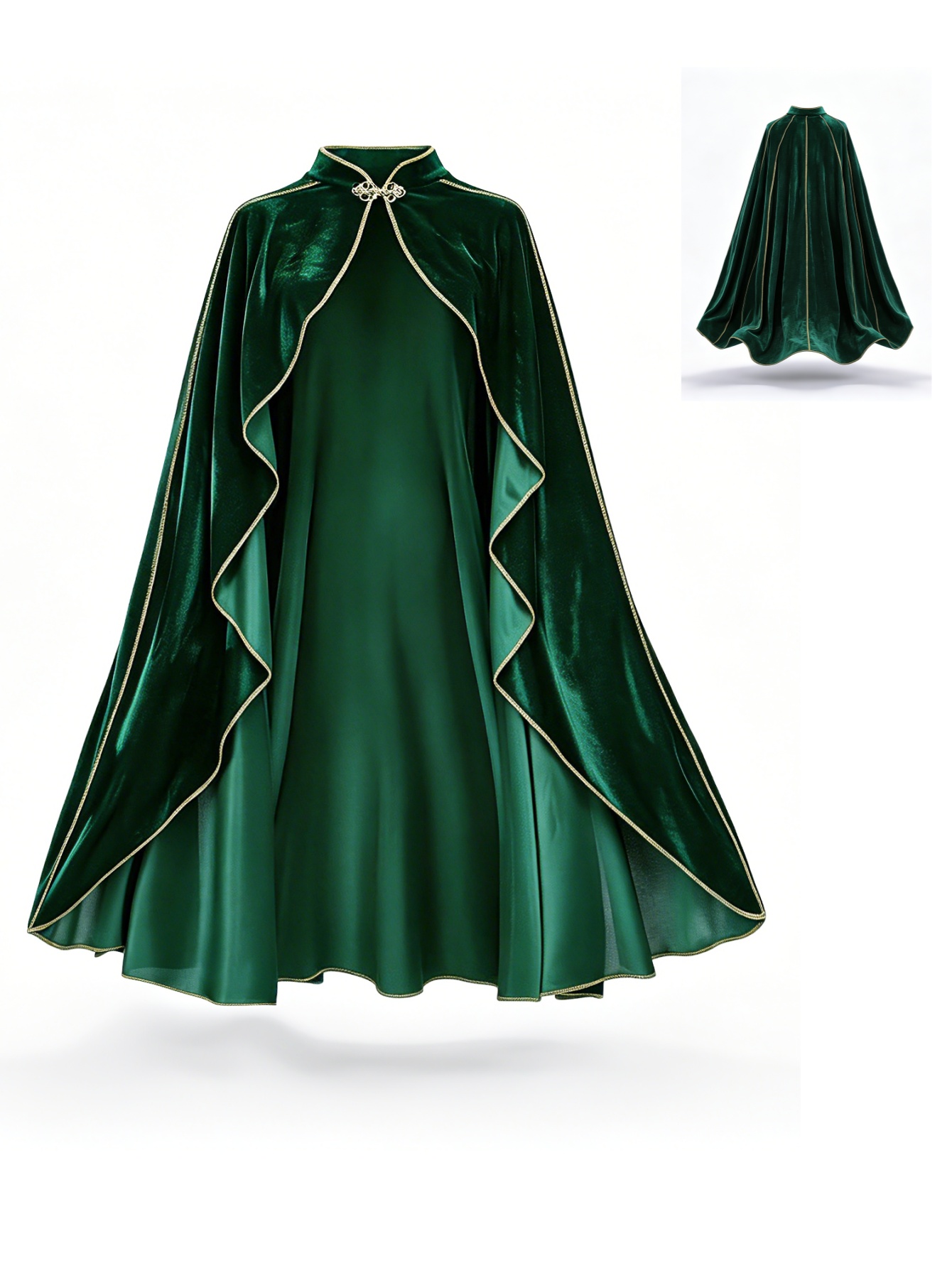 Event Support - Dames Vintage Groene Fluwelen Cape Mantel