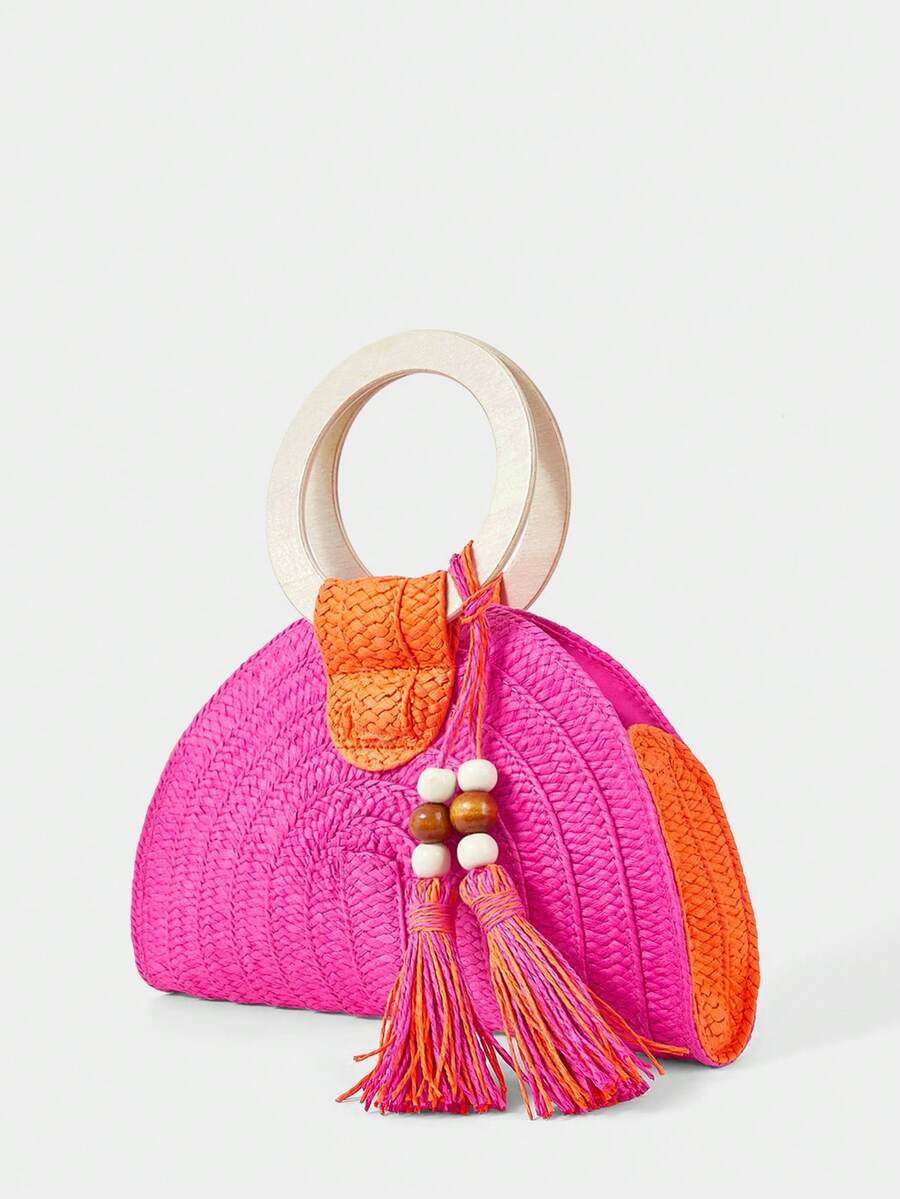 Dames Ronde Houten Handtas met - Paper Straw Color recensie en prijs