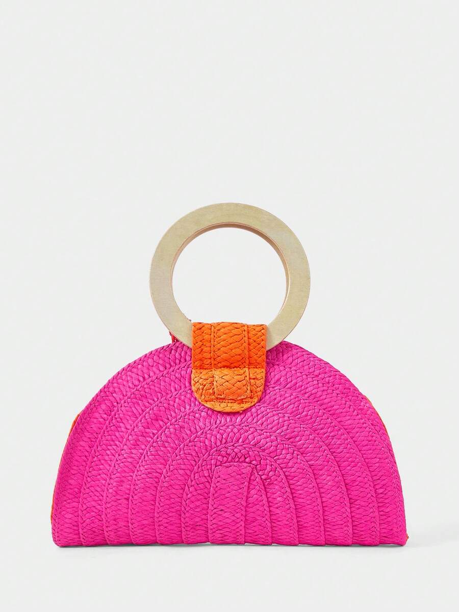 Dames Ronde Houten Handtas met - Paper Straw Color recensie en prijs