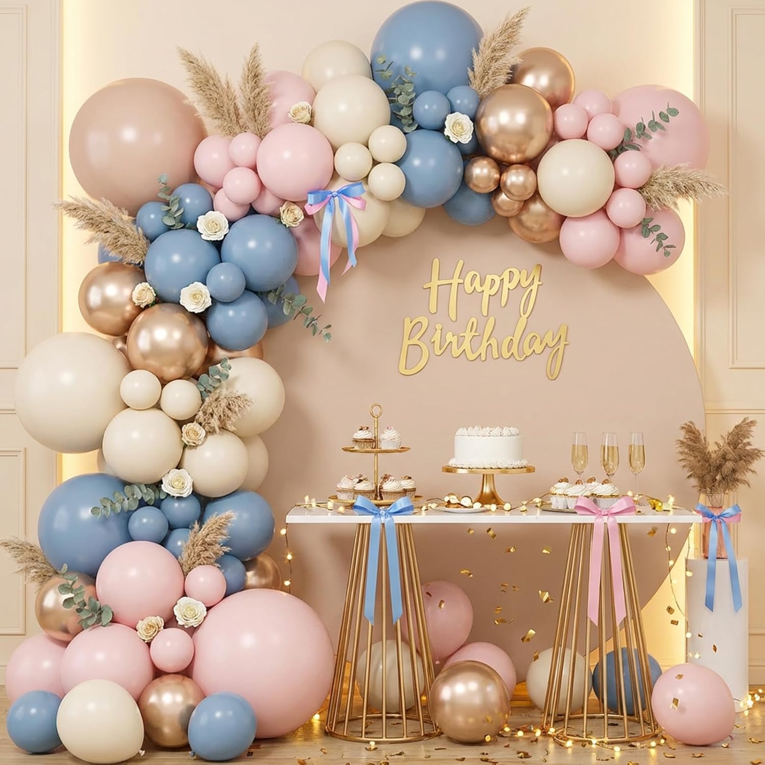 Stoffige roze, blauwe, champag - Balloon Arch Kit recensie en prijs